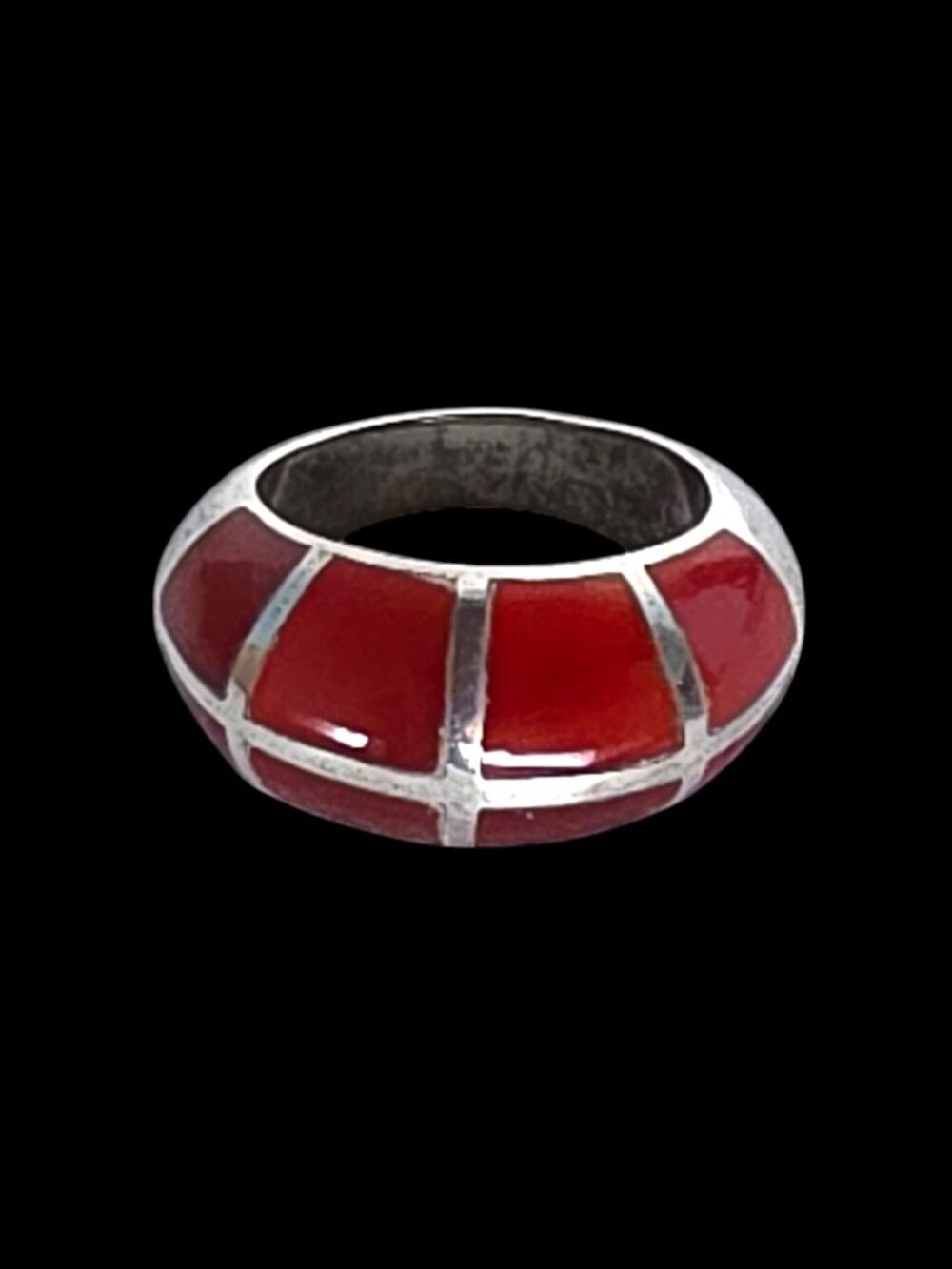 Vintage Italian 925 Sterling Silver Red Enamel Dome Statement Ring
